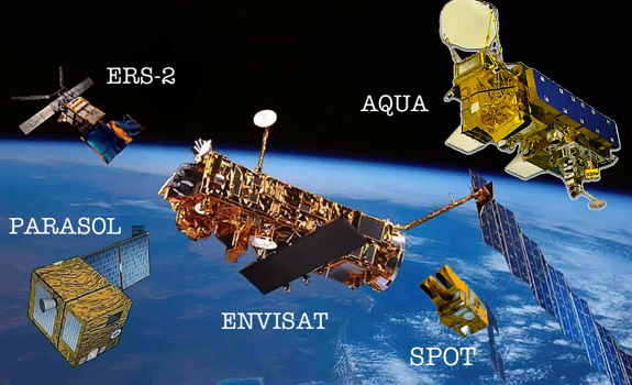 Montage of ERS-2, Envisat, Parasol Aqua and SPOT